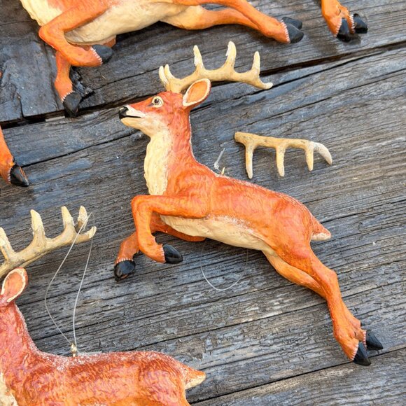 Vintage Lot of 6 Jumping Deer READ Whitetail Buck Ornaments Glitter Antlers - Picture 8 of 13